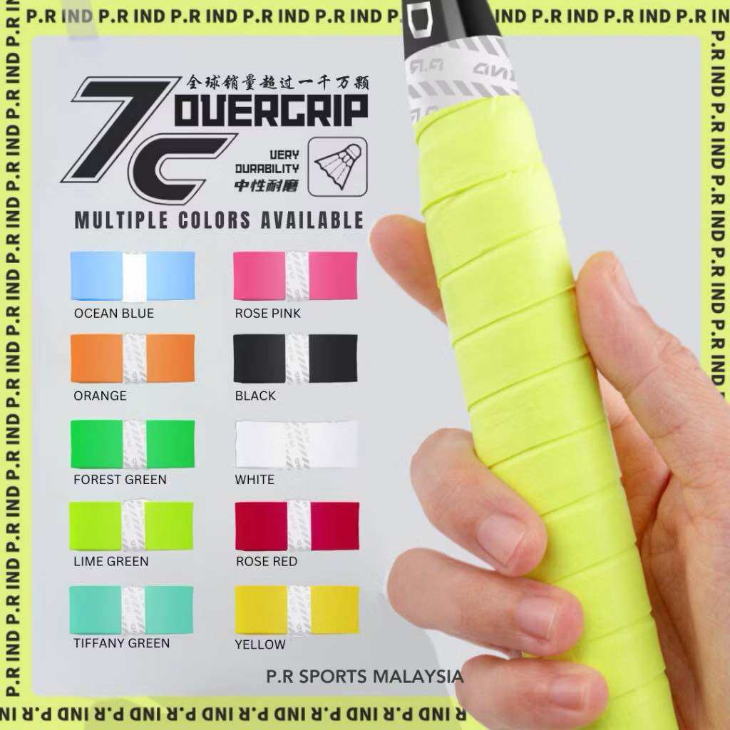 [High Durability] 7C Badminton Racket Overgrip  Sweat-Absorbent, Non-Slip, Soft & Flexible Grip Tape | P.R IND Sports Malaysia