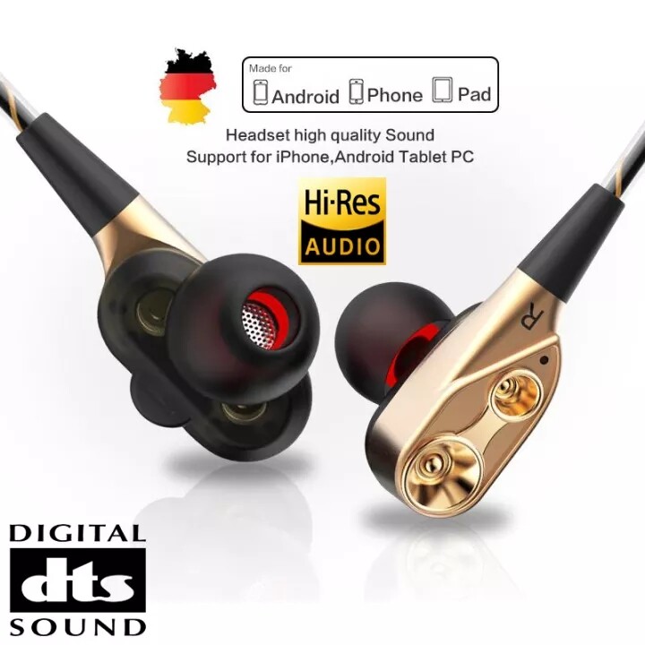 [LazChoice]BEST Dual Dynamic Driver Unit HiFi Wired Earphone Quad-core Speaker 3.5mm In-ear Stereo Bass Sport Running Headset Flexible Cable with Microphone Built-in Volume Key Noise-canceling Sports 