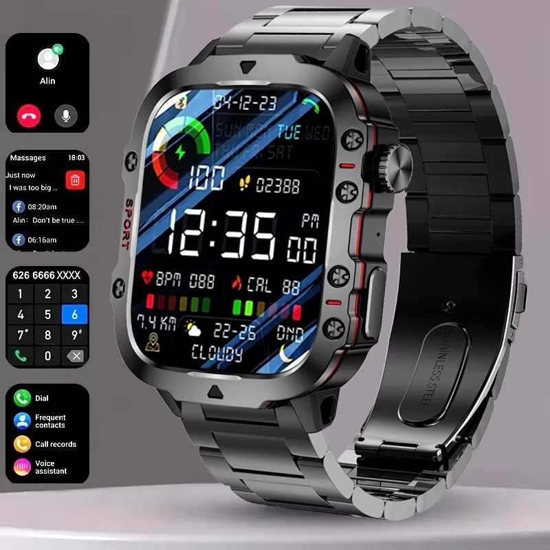 H11 Outdoor Smart Watch Men 2.01" Screen 3AT Waterproof Watches Bluetooth Call Ai Voice Sport Smartwatch For Android Xiaomi IOS