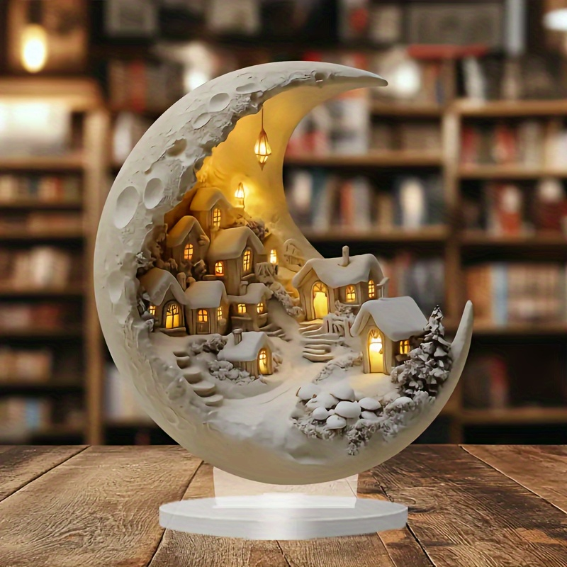 1 PCS Flat Acrylic Moon House Exquisite Decoration Home Decoration Can Stand Tabletop Decoration Bedroom Living Room Decoration